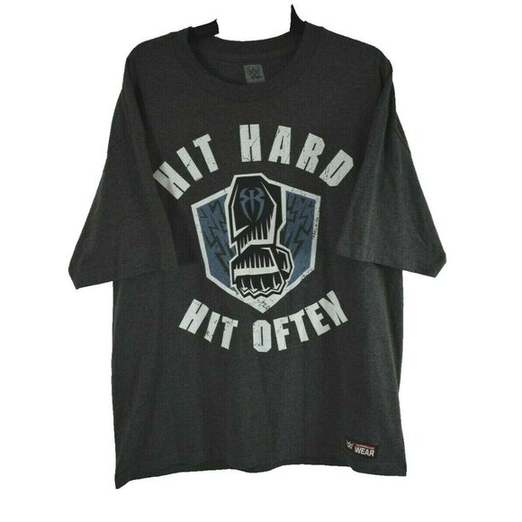WWE Authentic Wear Mens XL Roman Reigns Hit Hard Hit Often Grey  Graphic T-Shirt - Picture 1 of 9